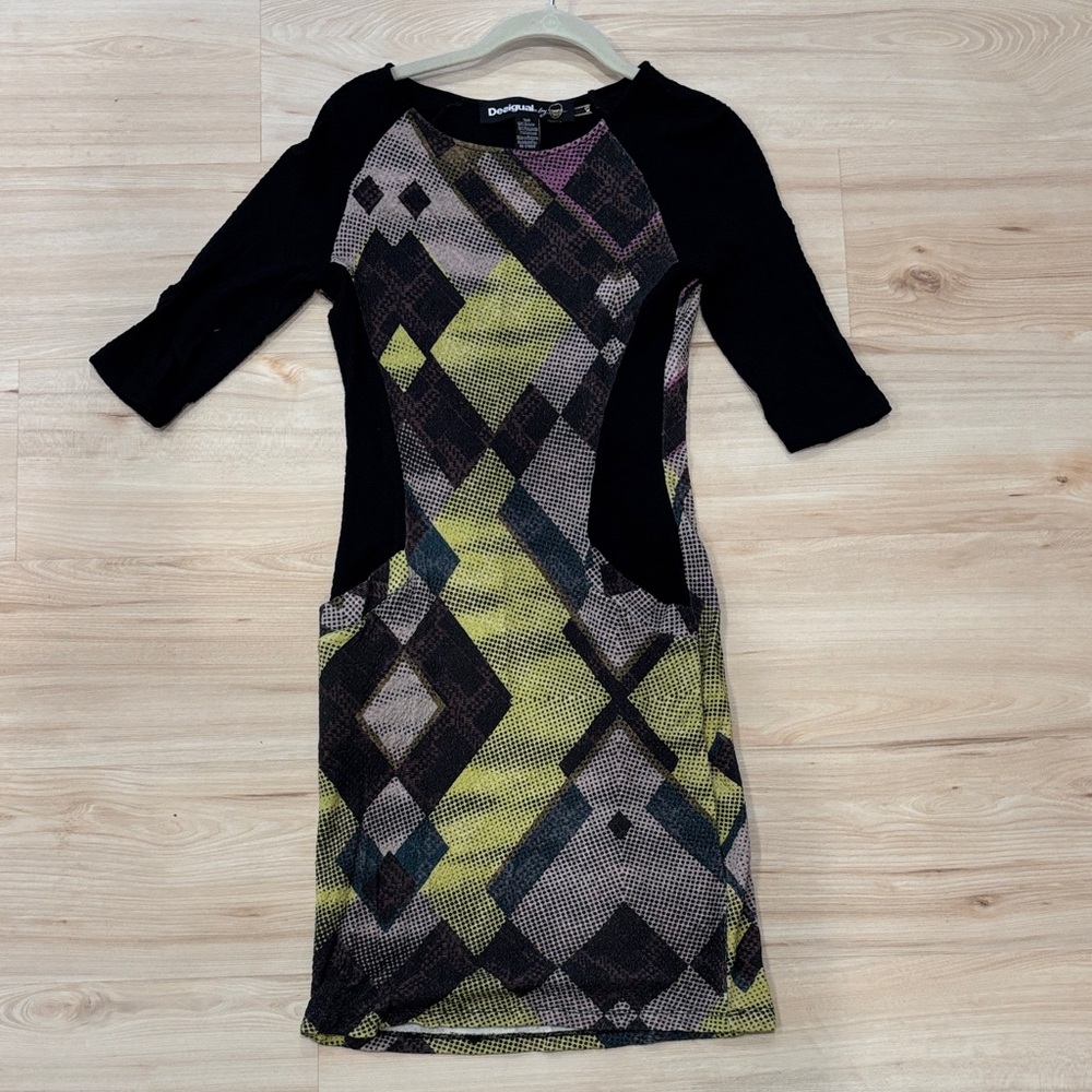 Desigual Multicolor Geometric Long Sleeve Dress